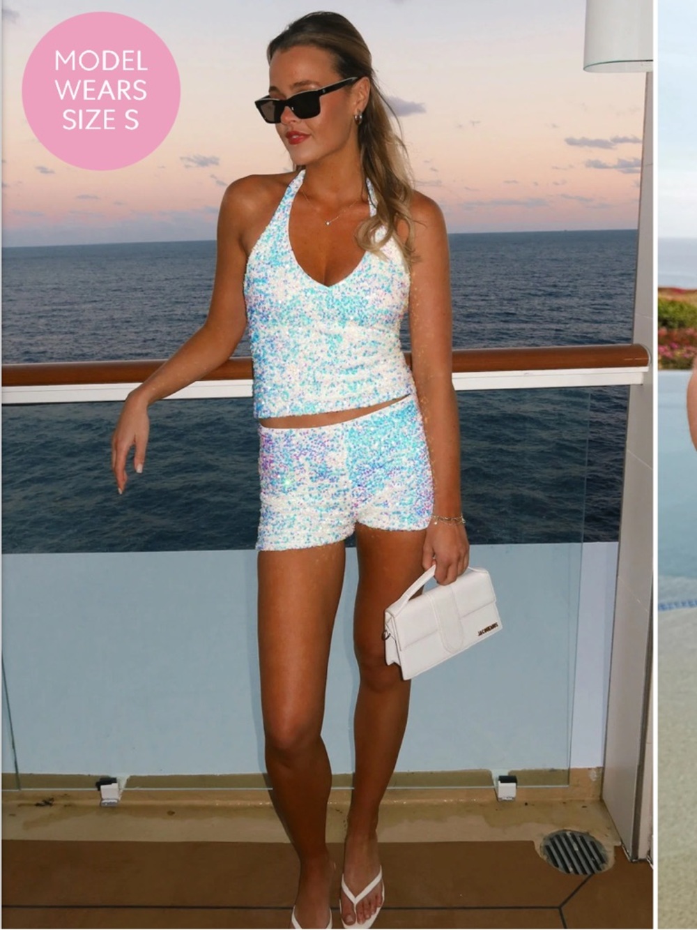 Show Me Your MuMu White Multi Sequin Halter Tank & Shorts Set